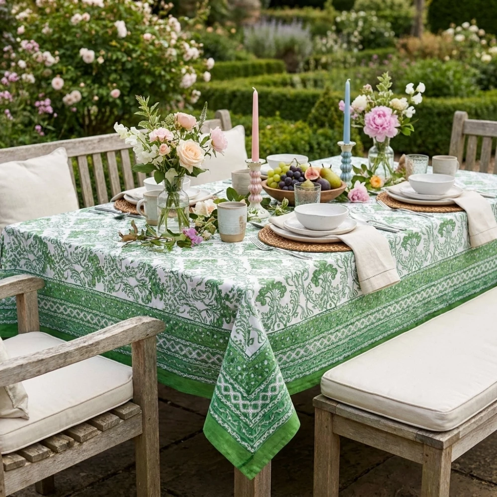 Image of 12 Seater Tablecloth – 180x340 cms | Raat Ki Rani Green 207006
