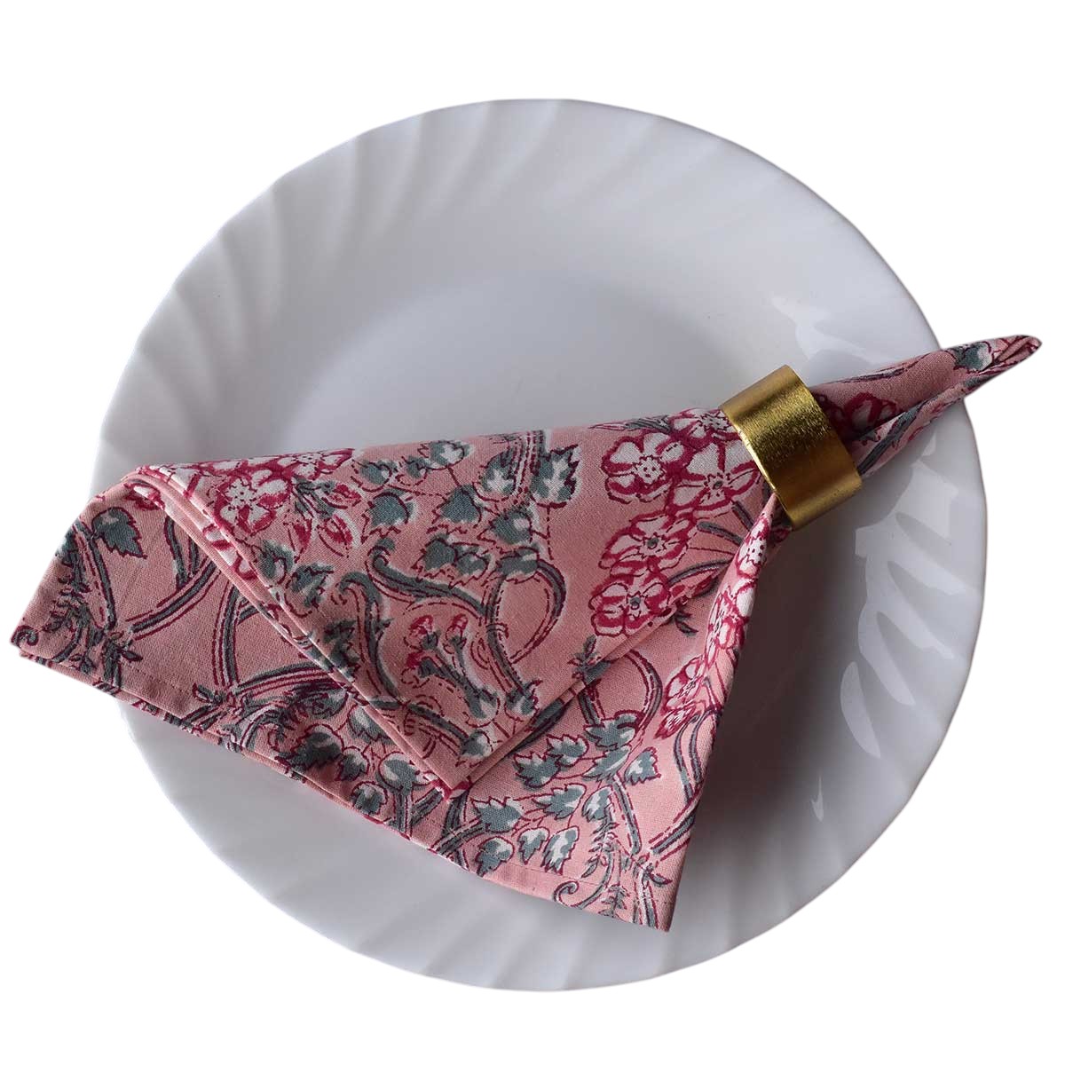 Hand Block Printed Cotton Napkin 45x45 cms Set of 4 Napkins  Raat Ki Rani Gud 104158