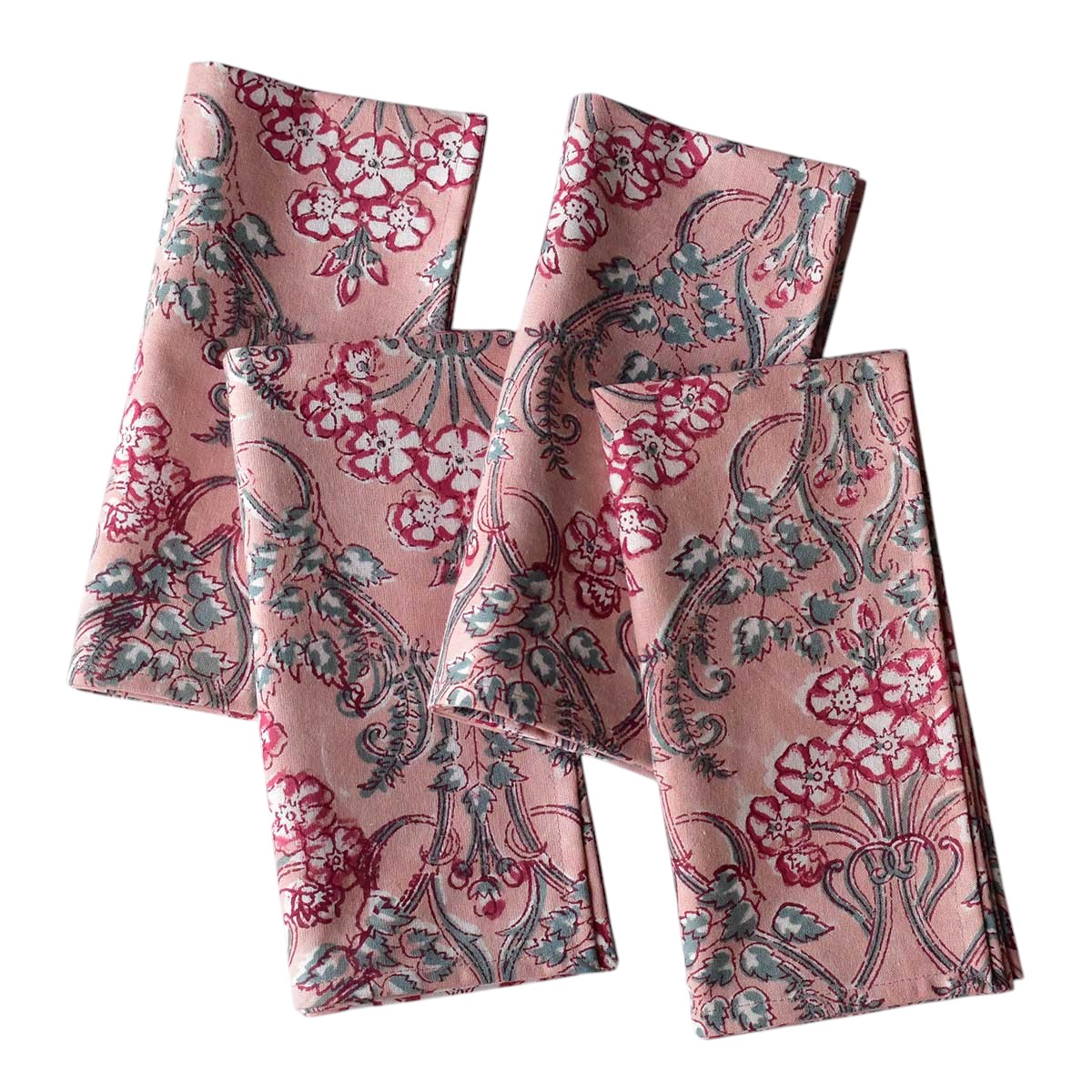 Hand Block Printed Cotton Napkin 45x45 cms Set of 4 Napkins  Raat Ki Rani Gud 104158