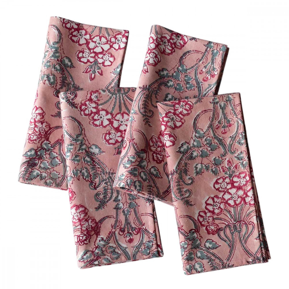 Image of Hand Block Printed Cotton Napkin 45x45 cms (Set of 4 Napkins) | Raat Ki Rani Gud 104158