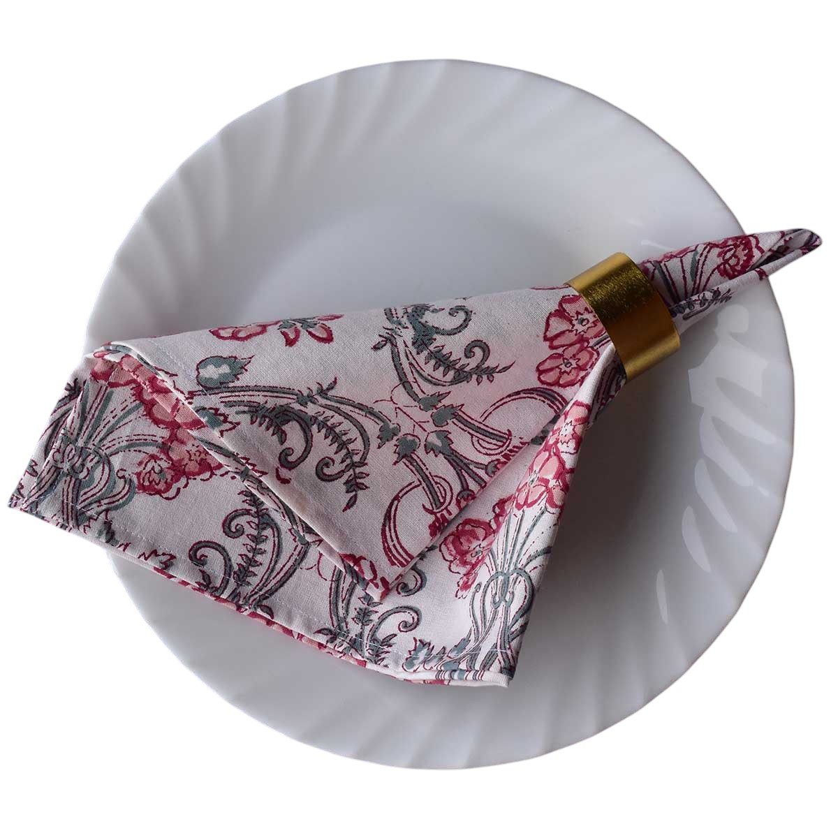 Hand Block Printed Cotton Napkin 45x45 cms Set of 4 Napkins Raat Ki Rani Open 0897