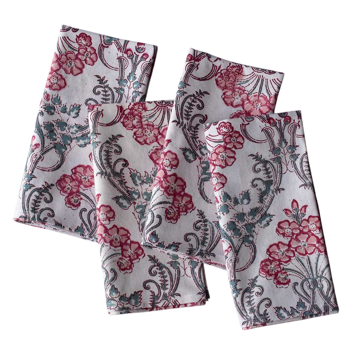 Hand Block Printed Cotton Napkin 45x45 cms Set of 4 Napkins  Raat Ki Rani Open 0897