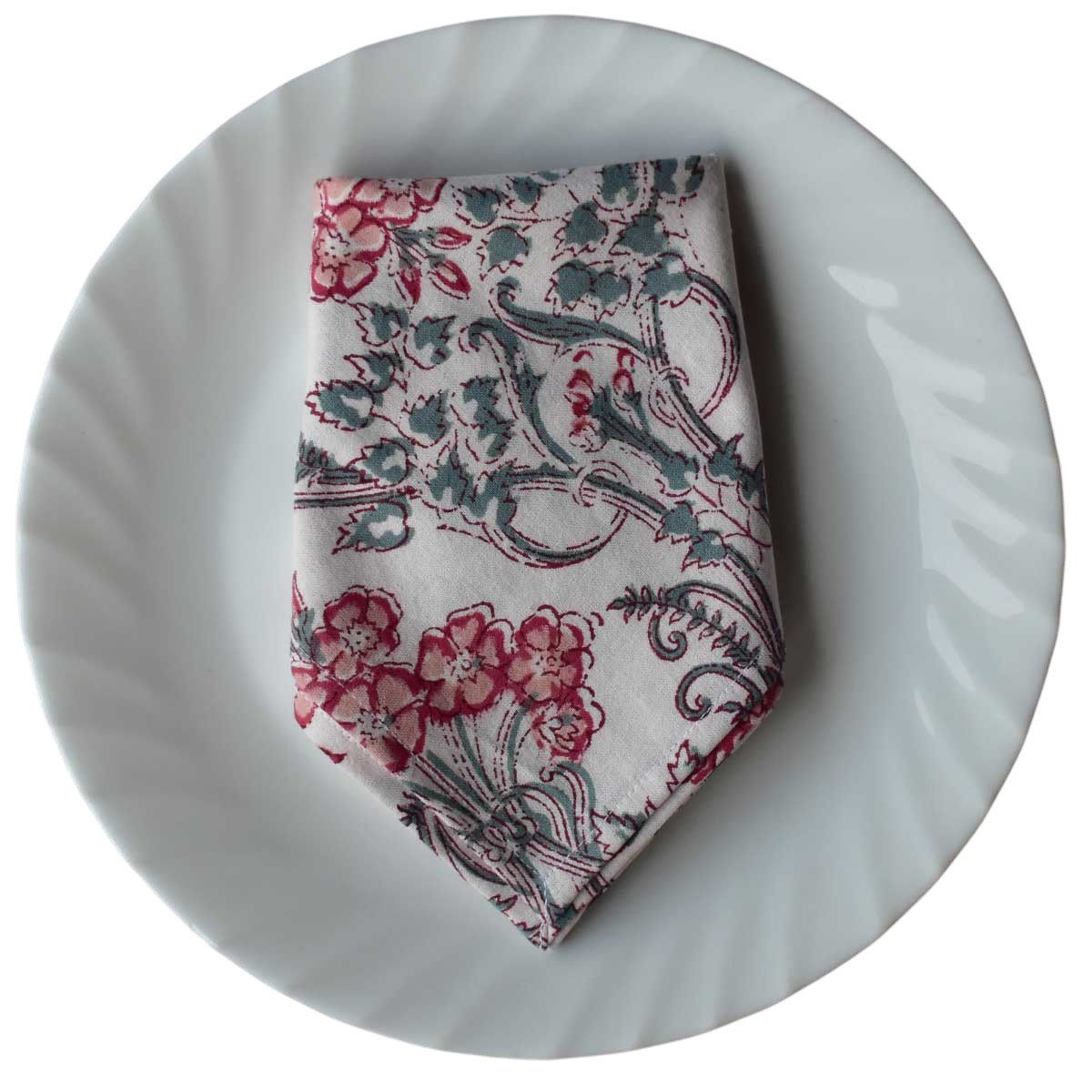 Hand Block Printed Cotton Napkin 45x45 cms Set of 4 Napkins Raat Ki Rani Open 0897