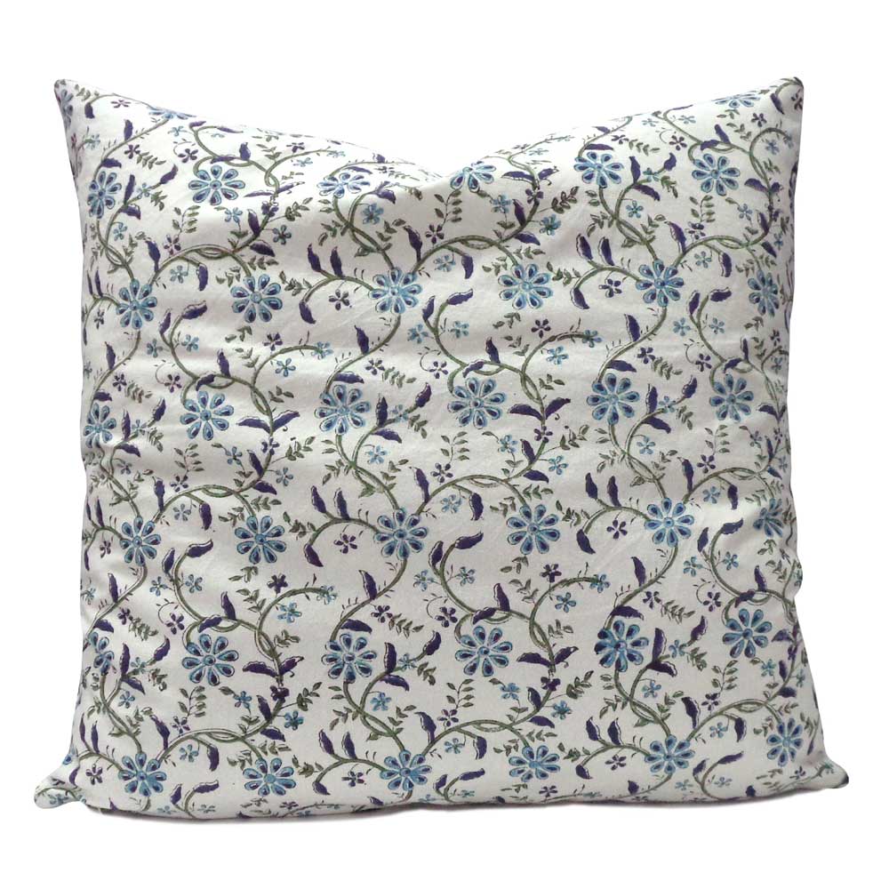 Hand Block Printed Cotton Cushion Cover 40x40 cms Ragini Blue 106149