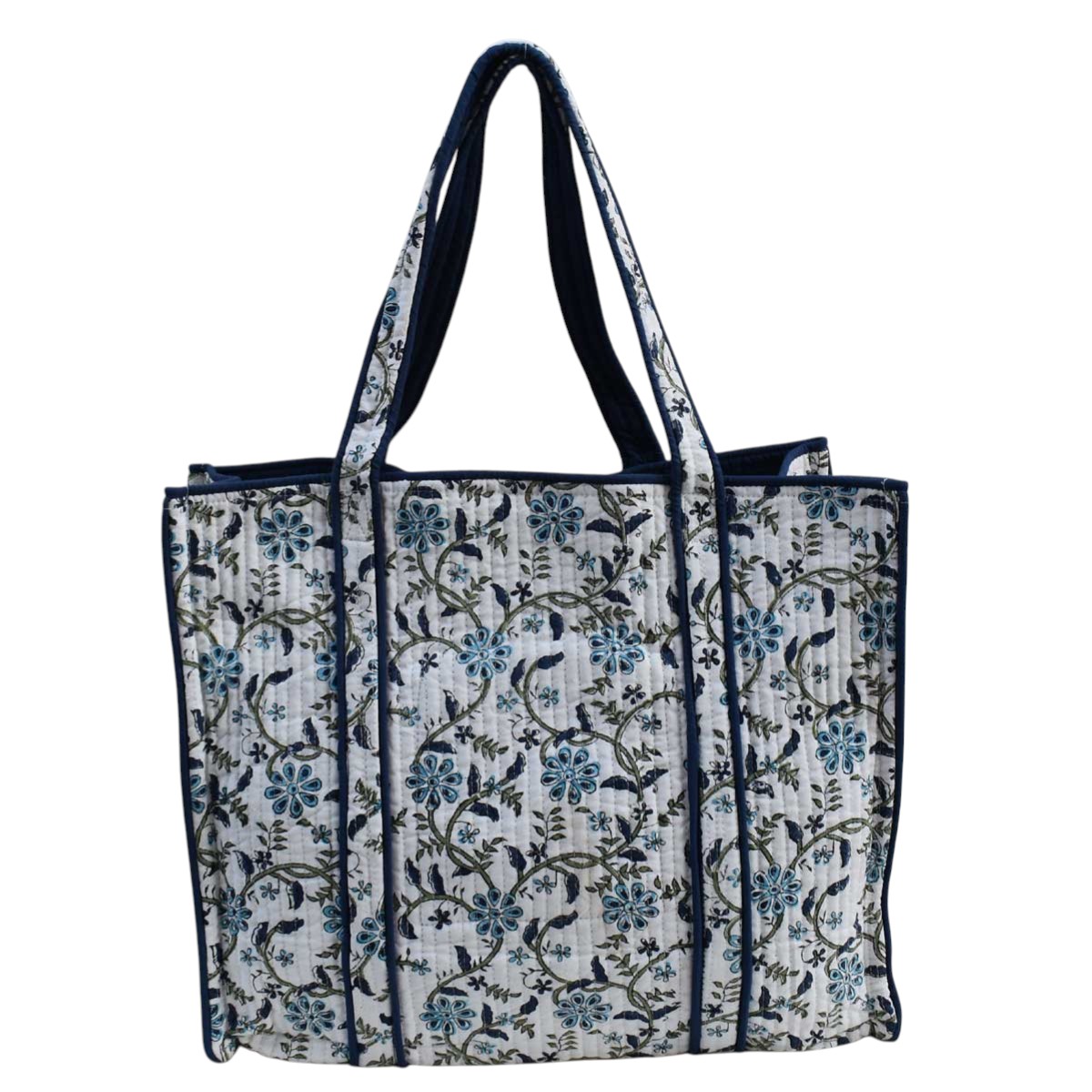 Hand Block Printed Cotton Quilted Tote Bag Ragini Blue 106149