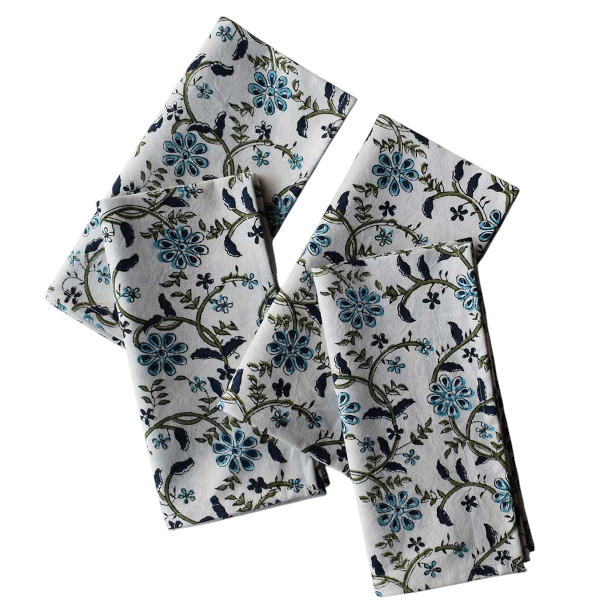 Hand Block Printed Cotton Napkin 45x45 cms Set of 4 Napkins Ragini Blue 106149
