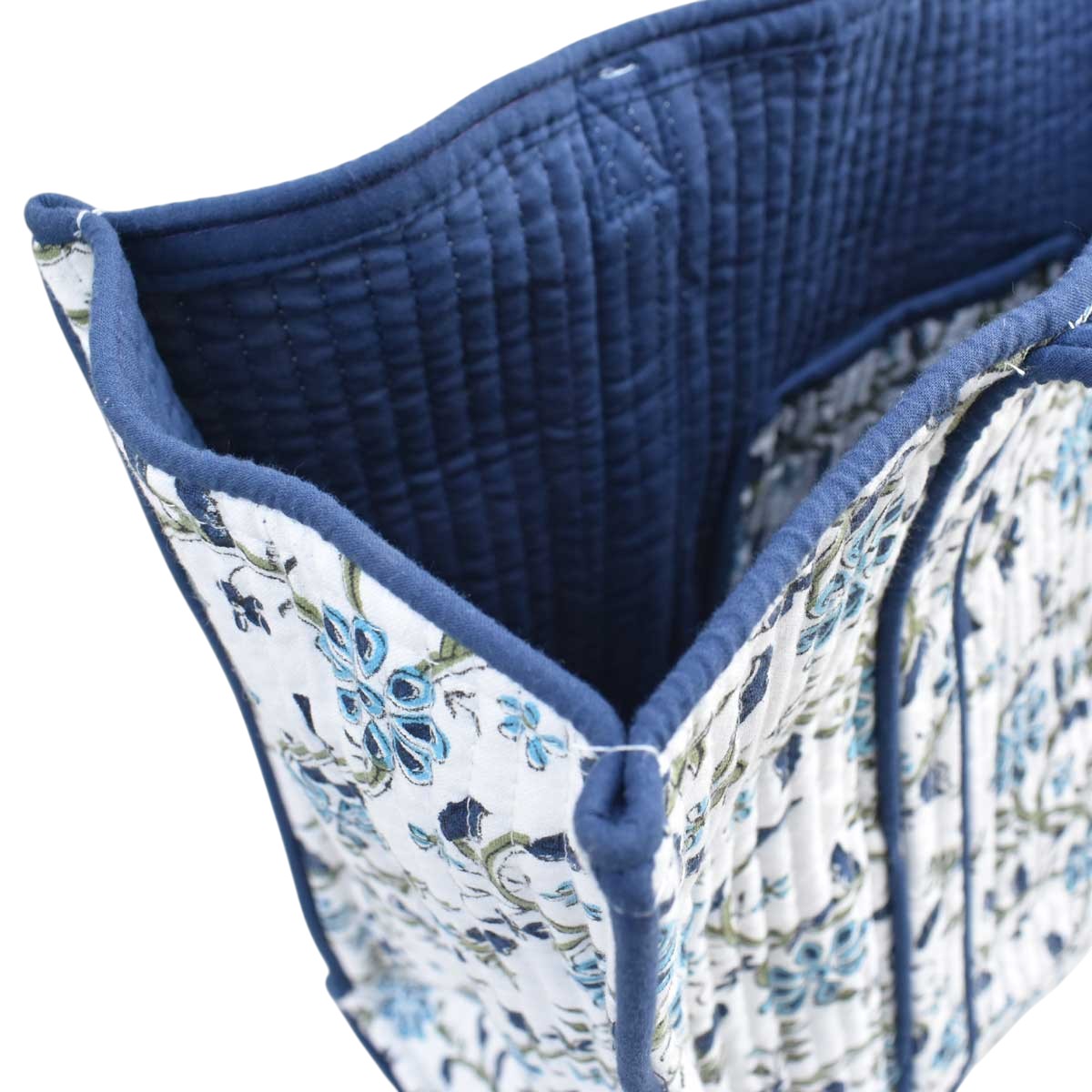 Hand Block Printed Cotton Quilted Tote Bag Ragini Blue 106149