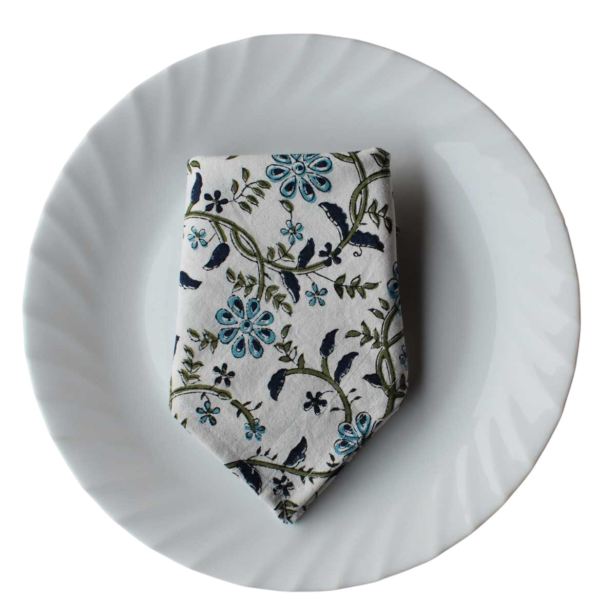 Hand Block Printed Cotton Napkin 45x45 cms Set of 4 Napkins Ragini Blue 106149