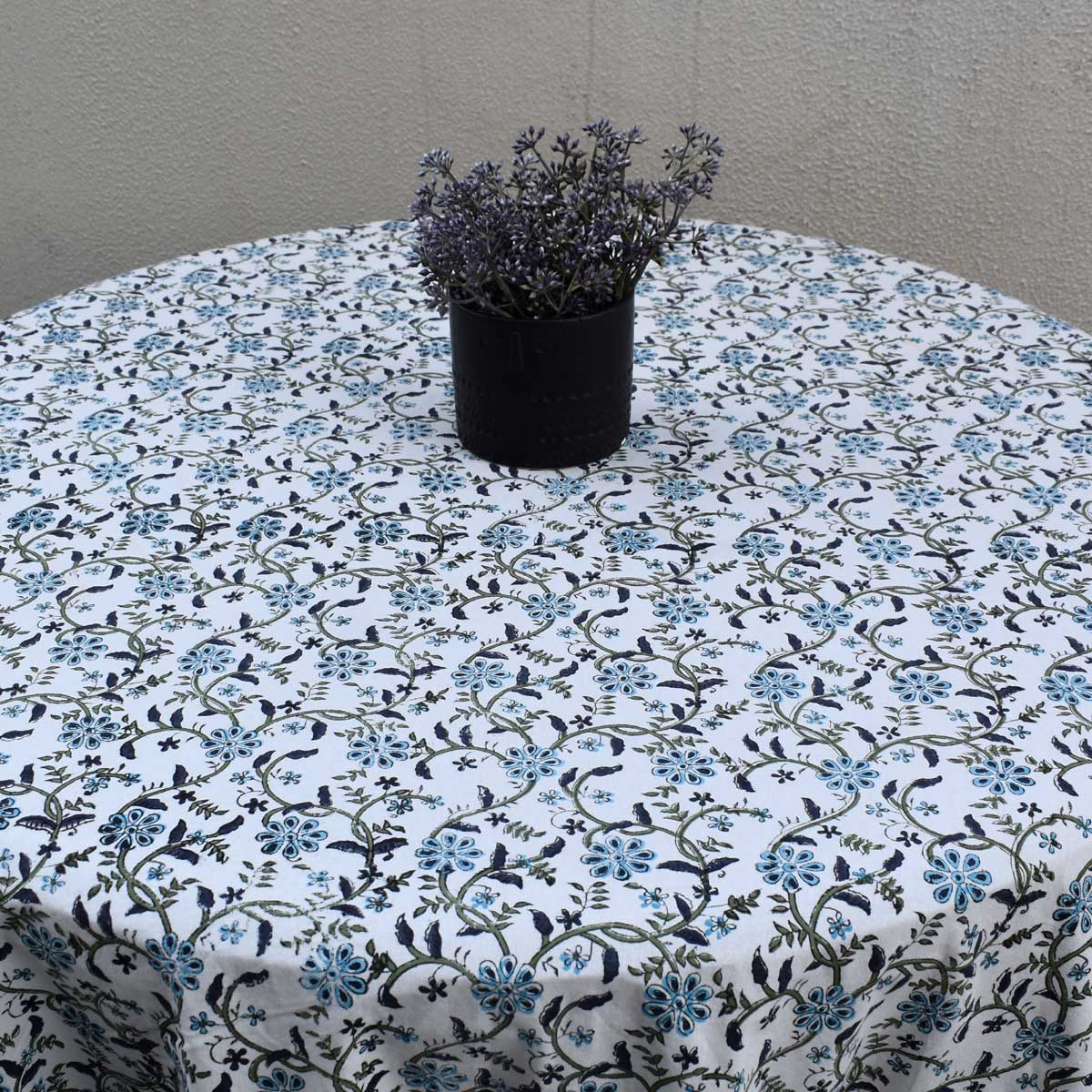 Hand Block Printed Cotton Round Tablecloth 180 cms  Ragini Blue 106149