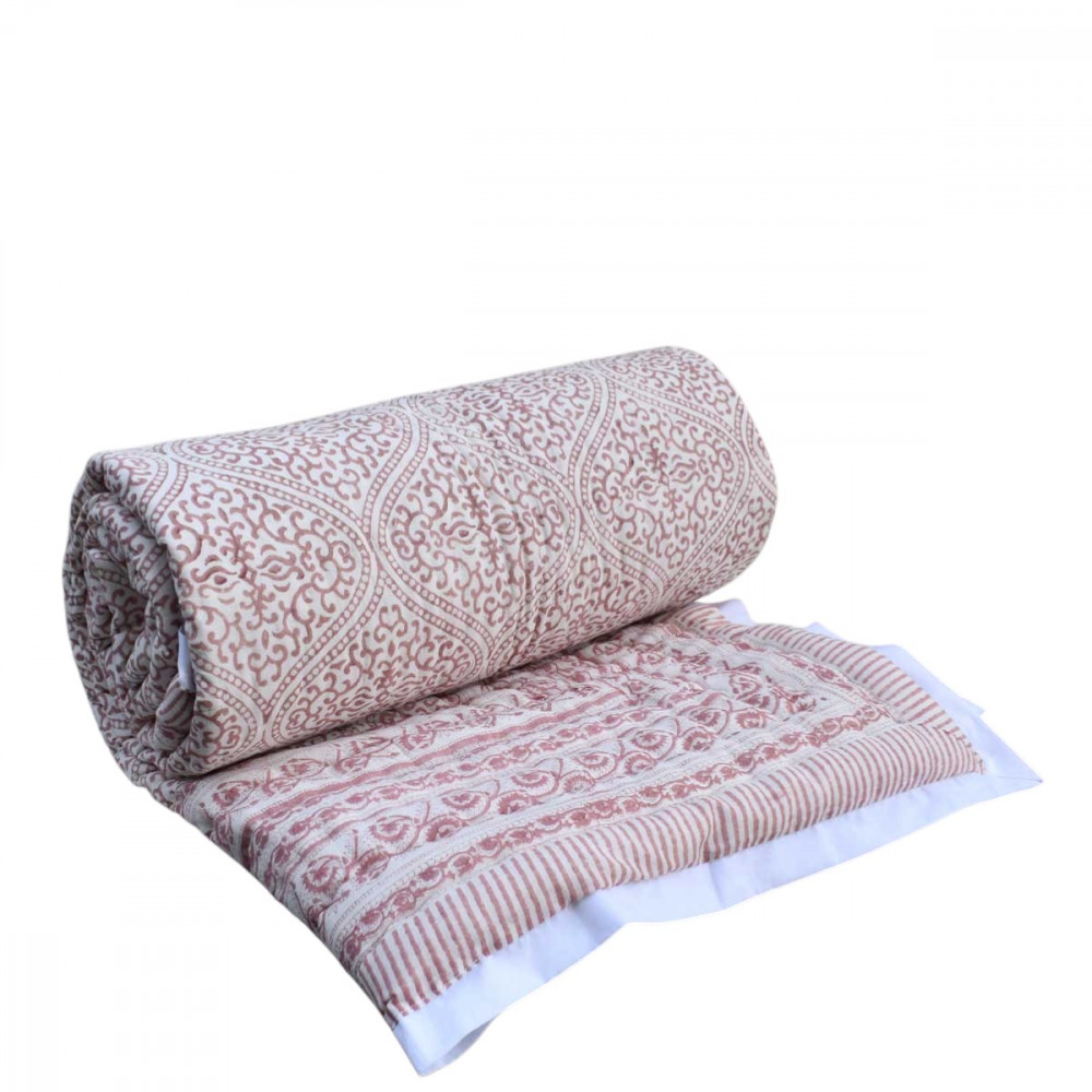Image of Hand Block Printed Cotton Twin Size Quilt | Rang Mahal 260311