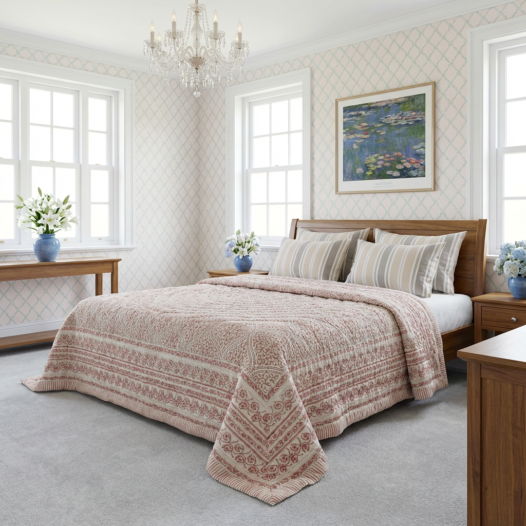 Hand Block Printed Cotton Twin Size Quilt Rang Mahal 260311