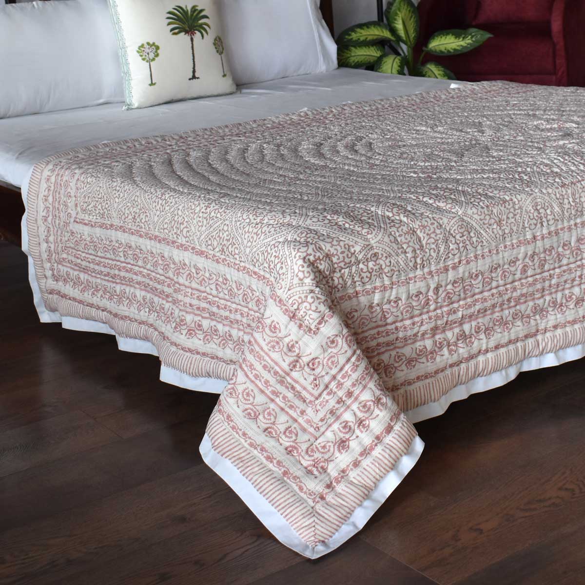 Hand Block Printed Cotton Twin Size Quilt  Rang Mahal 260311