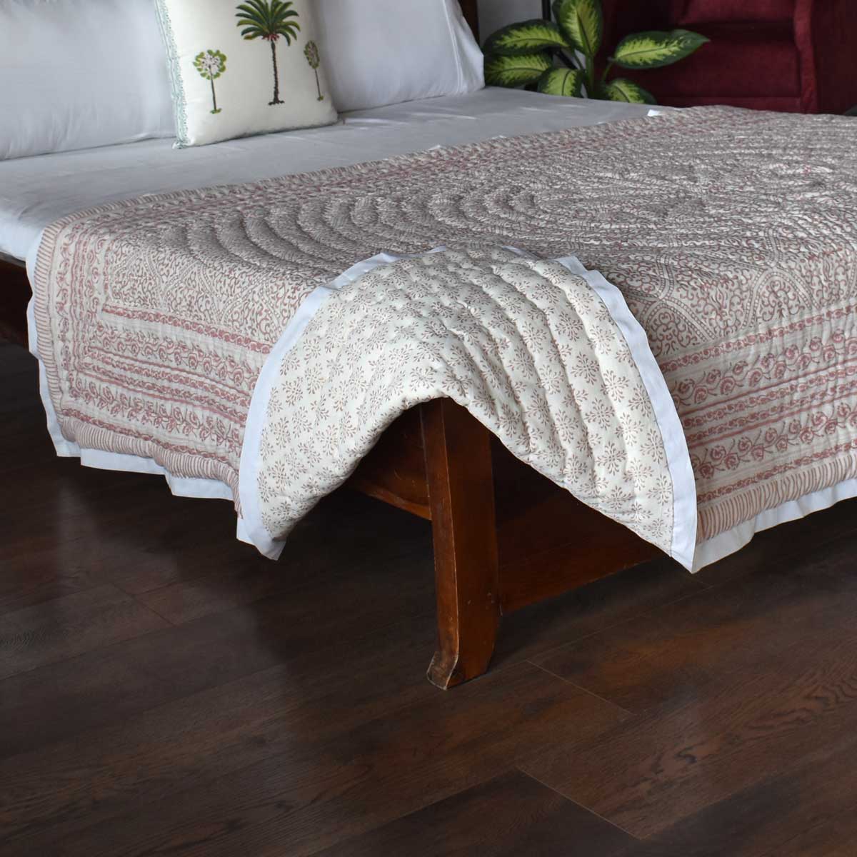 Hand Block Printed Cotton Twin Size Quilt  Rang Mahal 260311