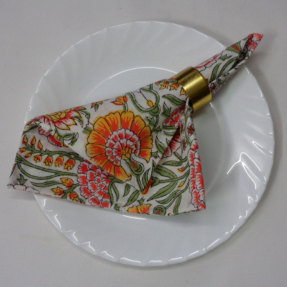 Hand Block Printed Cotton Napkin 45x45 cms Set of 4 Napkins Reshma Sea Green Open 203253