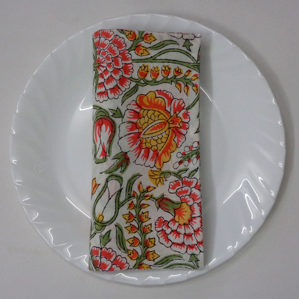 Hand Block Printed Cotton Napkin 45x45 cms Set of 4 Napkins Reshma Sea Green Open 203253