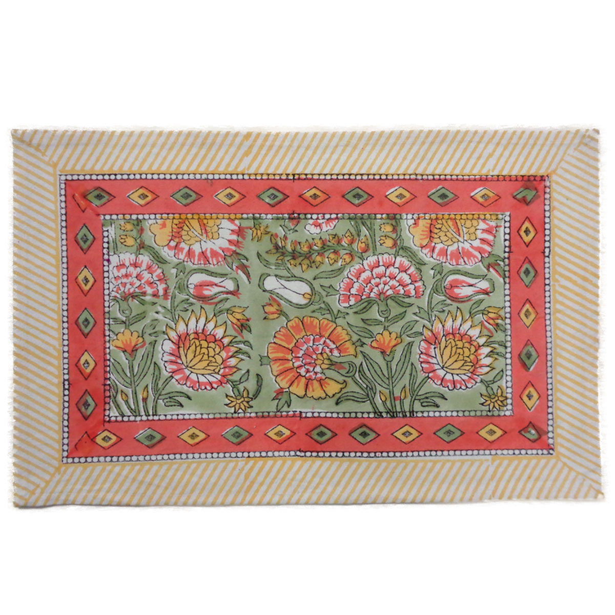 Hand Block Printed Cotton Canvas Table Mat 32x48 cms Set of 2 Table mats Reshma Sea Green Gud 203224