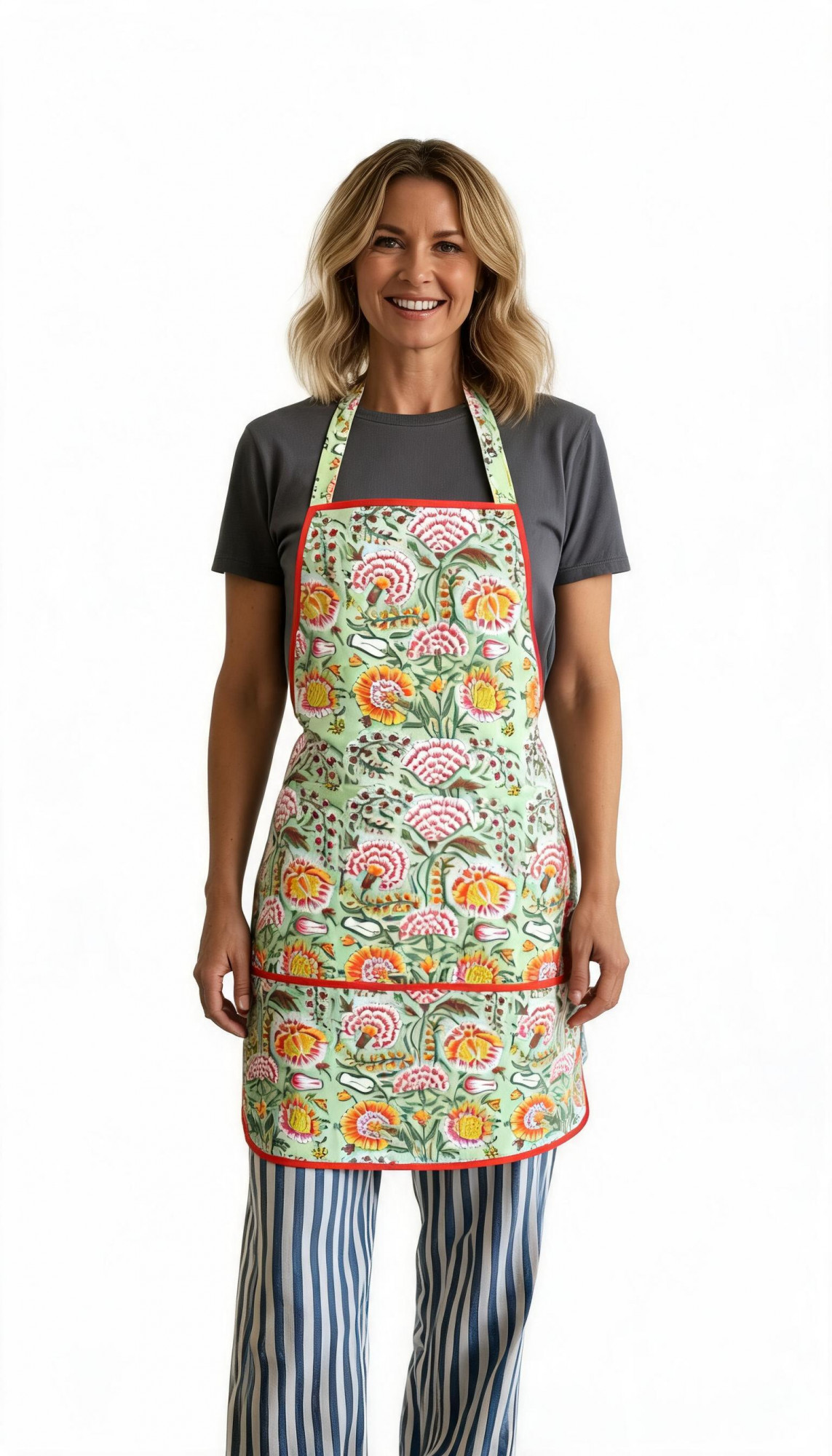 Indian Block-Printed 100 Cotton Apron Reshma Sea Green Gud 203224