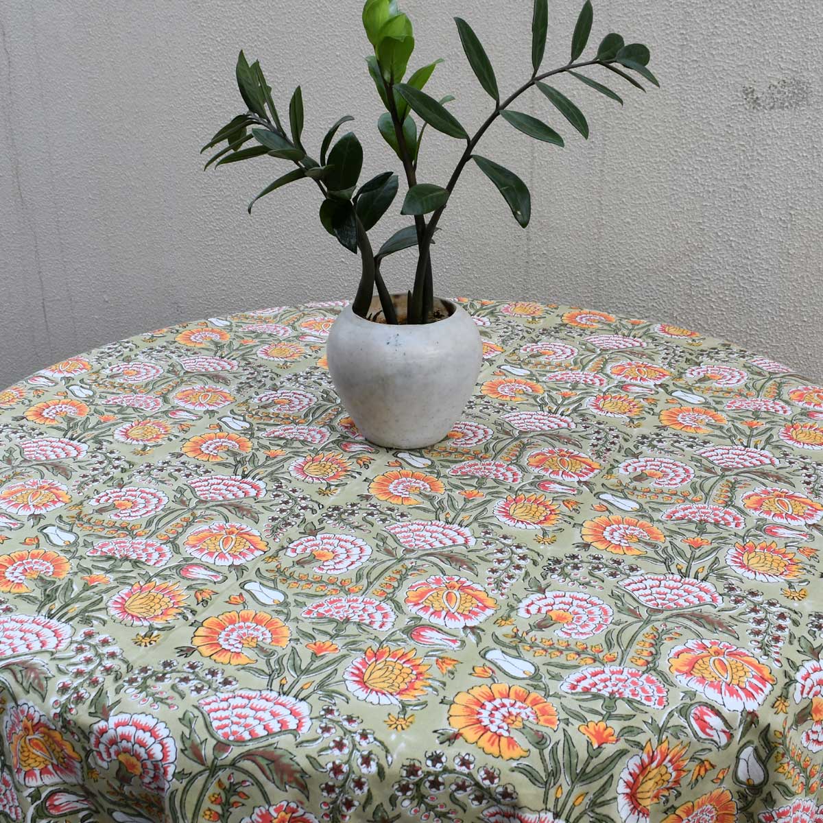 Hand Block Printed Cotton Round Tablecloth 150 cms  Reshma Sea Green Gud 203224
