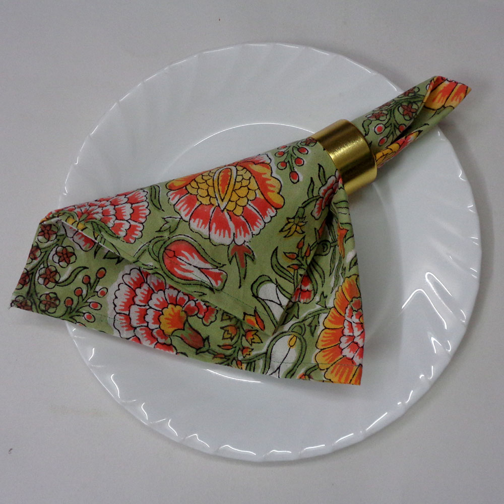 Hand Block Printed Cotton Napkin 45x45 cms Set of 4 Napkins Reshma Sea Green Gud 203224
