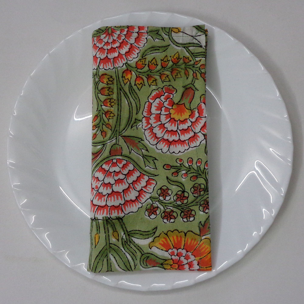 Hand Block Printed Cotton Napkin 45x45 cms Set of 4 Napkins Reshma Sea Green Gud 203224
