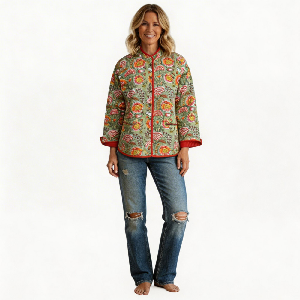 Image of Quilted Jacket Size Short Length : Reshma Sea Green Gud 100663