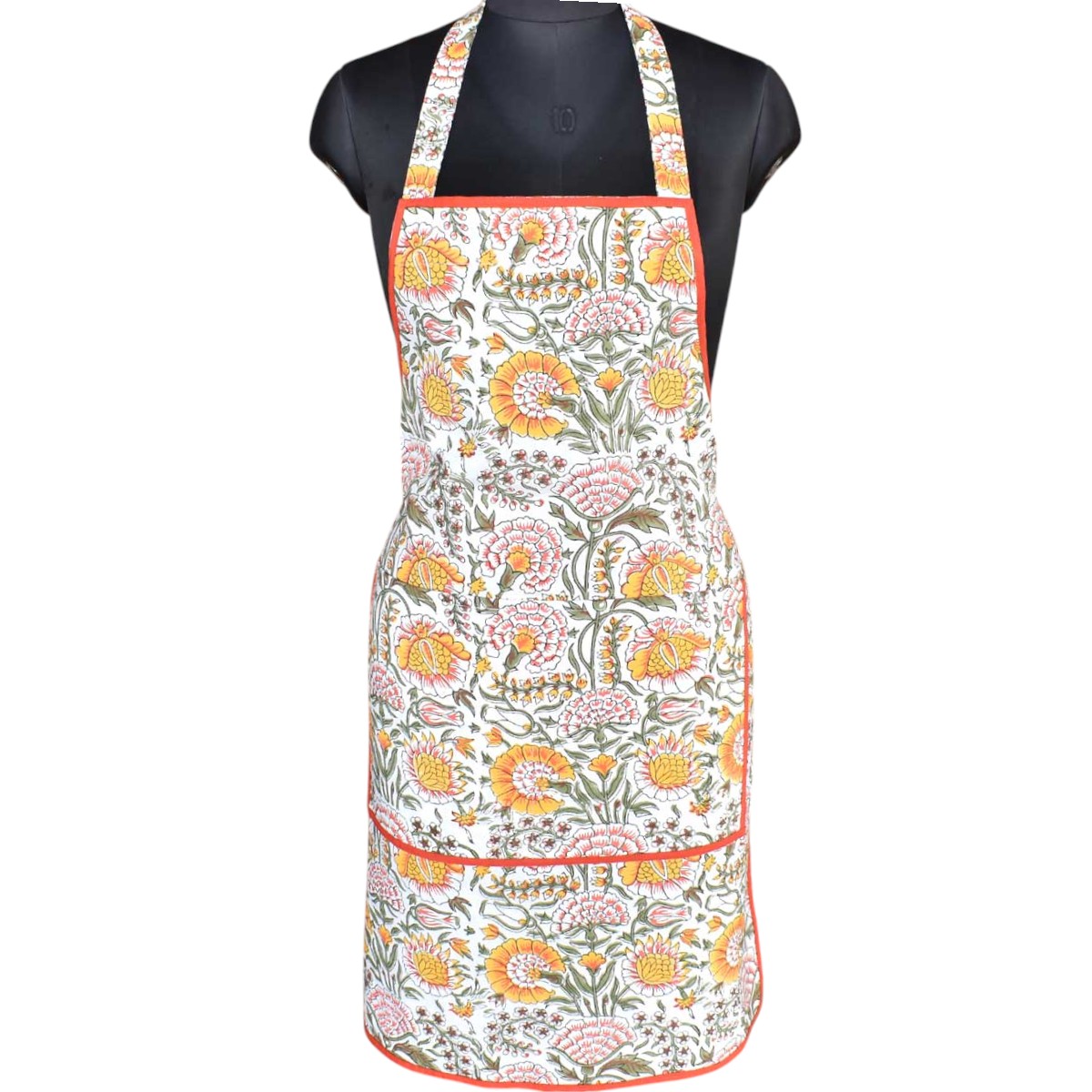 Indian Block-Printed 100 Cotton Apron Reshma Sea Green Open 203253