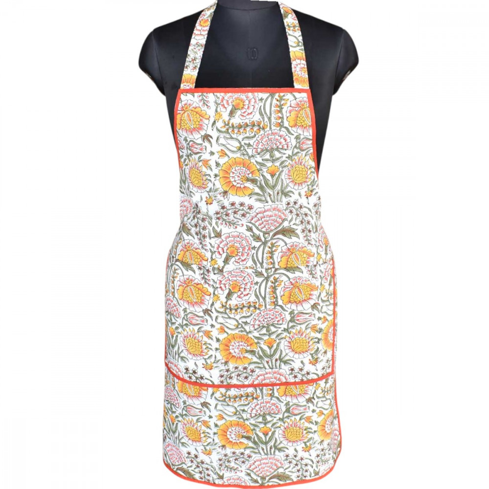 Image of Indian Block-Printed 100% Cotton Apron |  Reshma Sea Green Open 203253