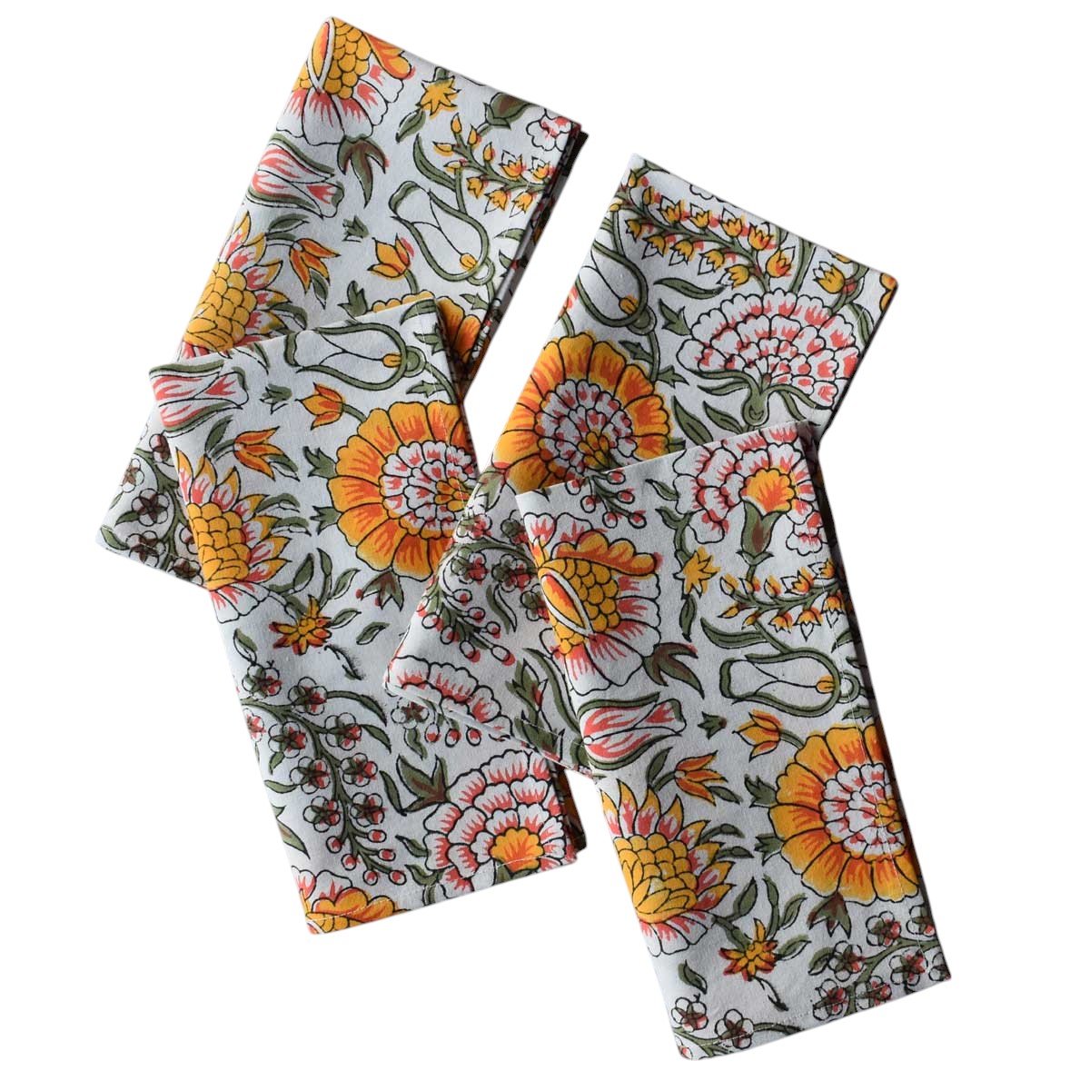 Hand Block Printed Cotton Napkin 45x45 cms Set of 4 Napkins Reshma Sea Green Open 203253