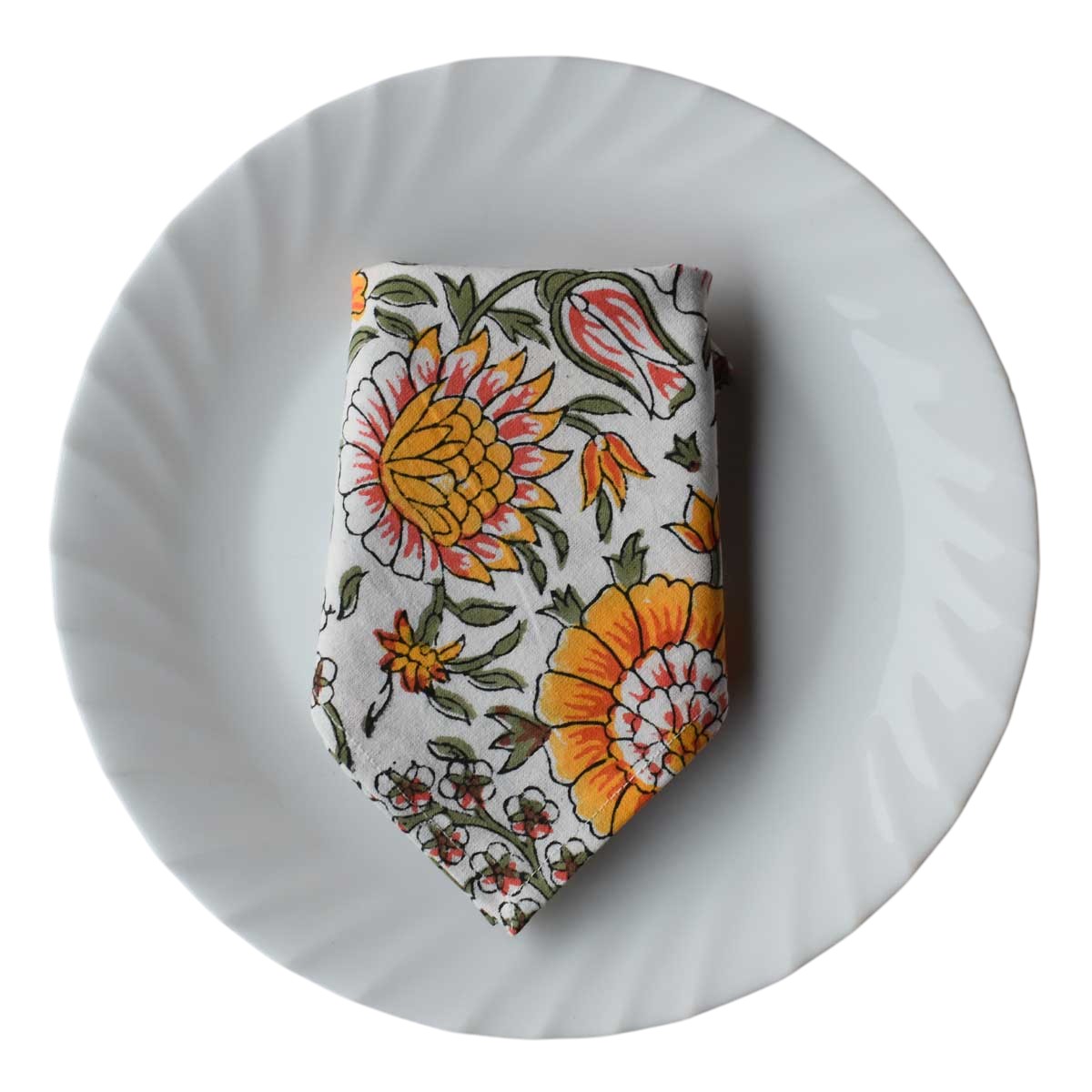 Hand Block Printed Cotton Napkin 45x45 cms Set of 4 Napkins Reshma Sea Green Open 203253