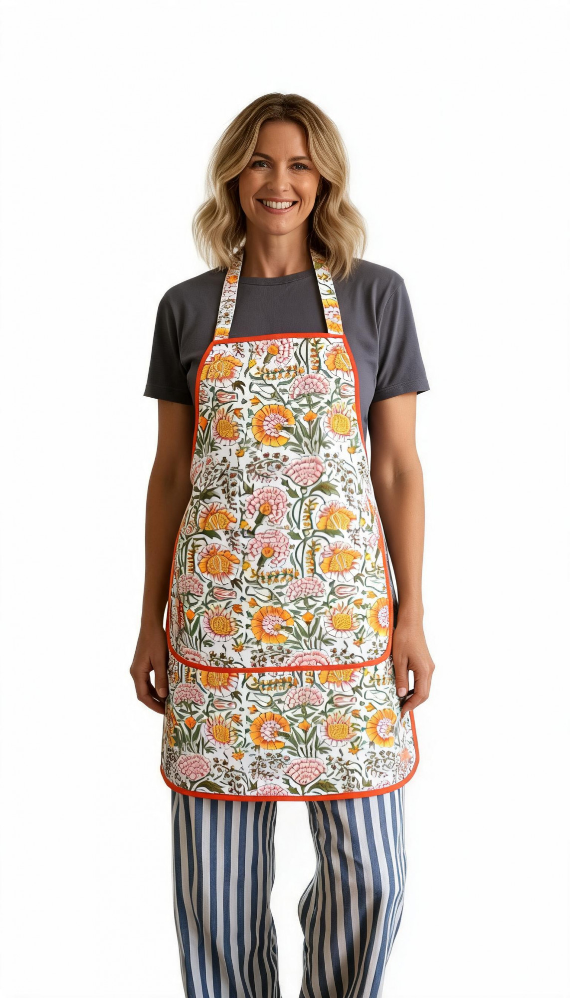Indian Block-Printed 100 Cotton Apron Reshma Sea Green Open 203253