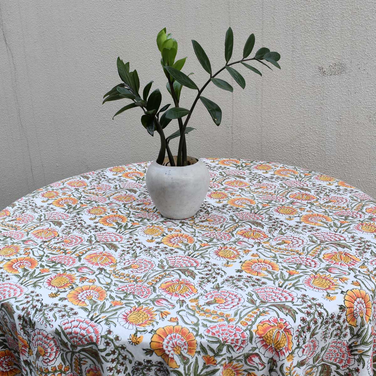 Hand Block Printed Cotton Round Tablecloth 220 cms Reshma Sea Green Open 203253