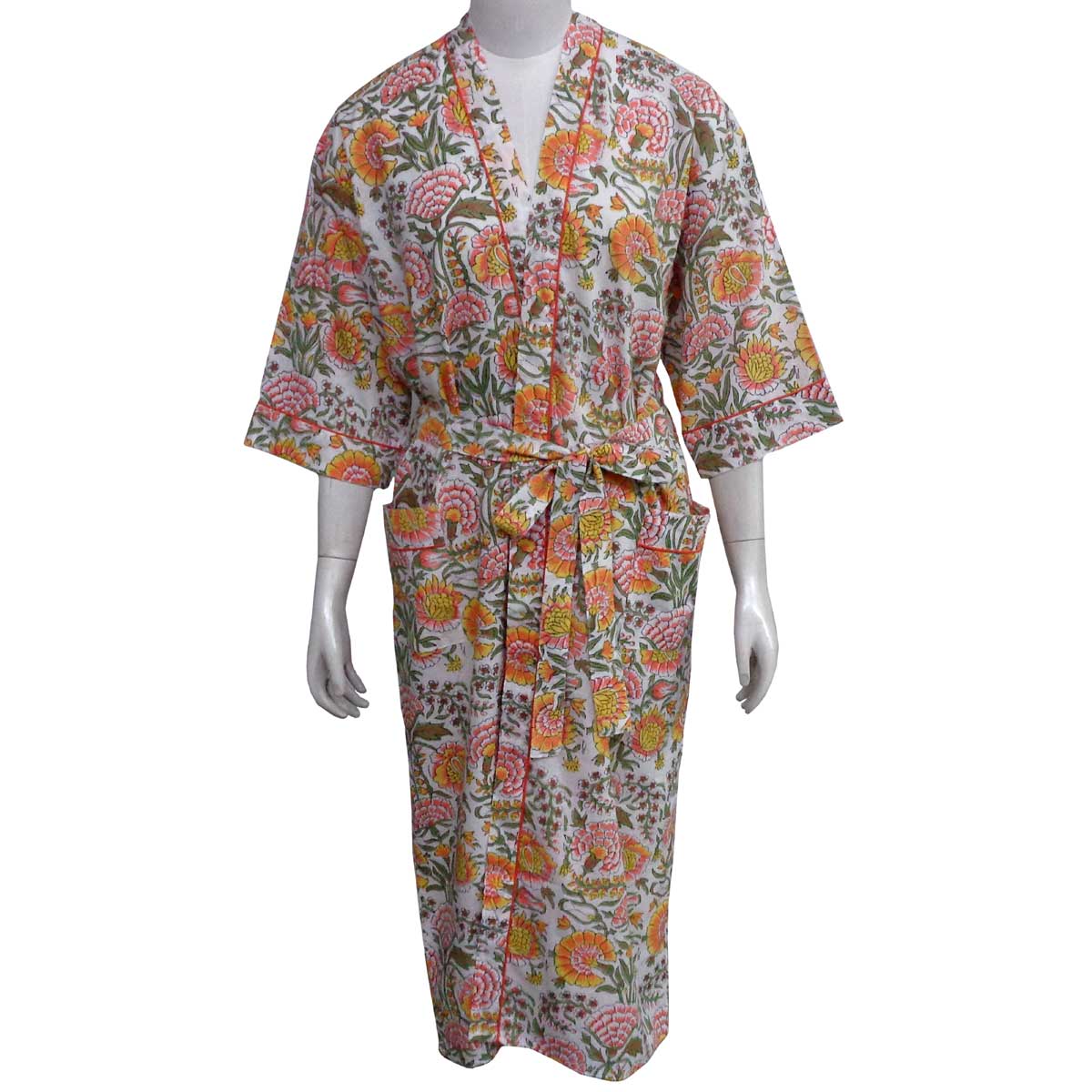 Indian Block-Printed 100 Cotton Kimono Reshma Sea Green Open 203253