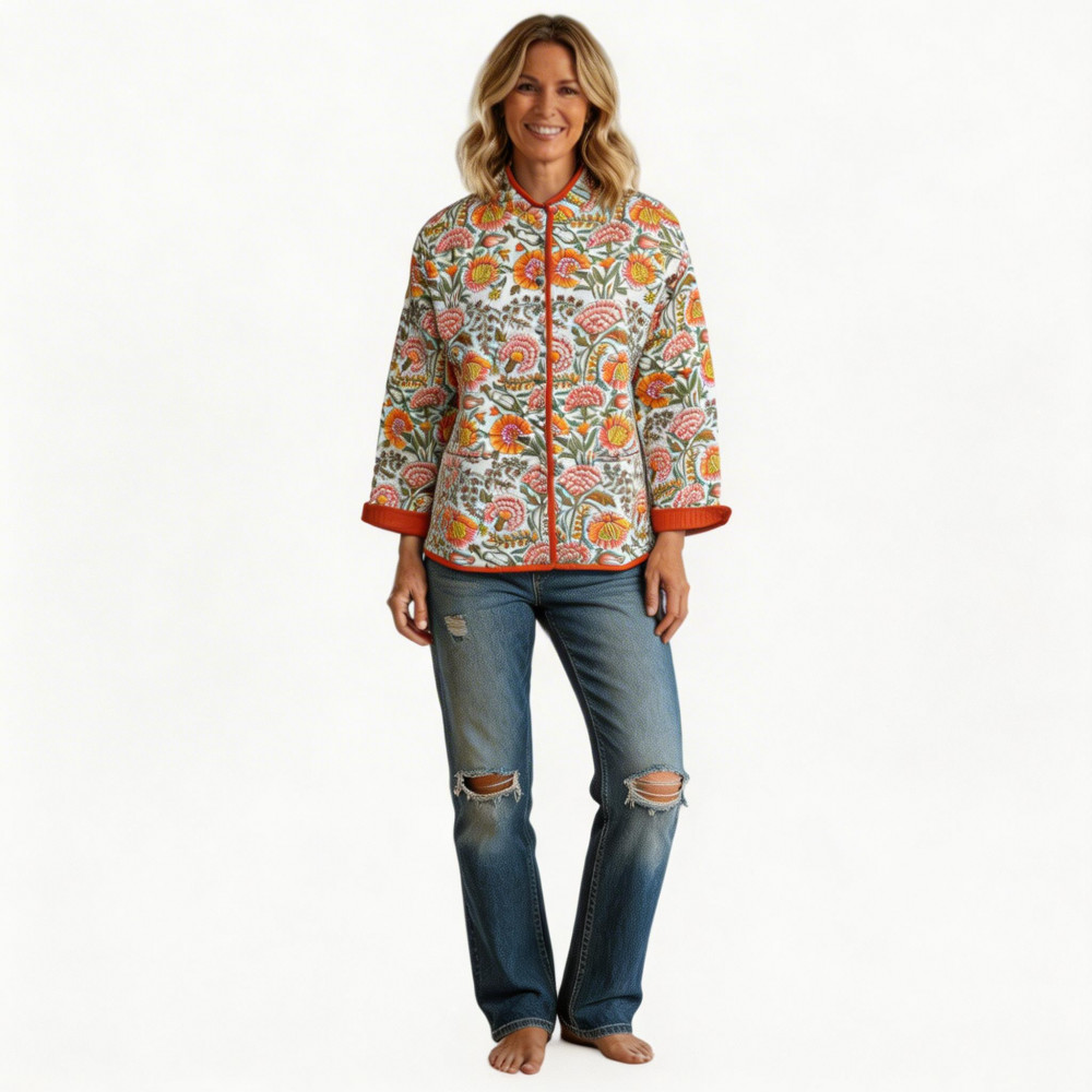 Image of Quilted Jacket Size Short Length : Reshma Sea Green Open 203253