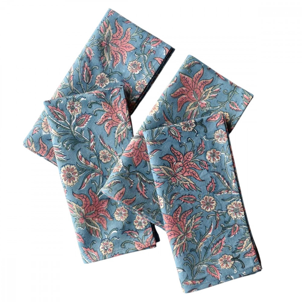Image of Hand Block Printed Cotton Napkin 45x45 cms (Set of 4 Napkins) | Rohini 102660