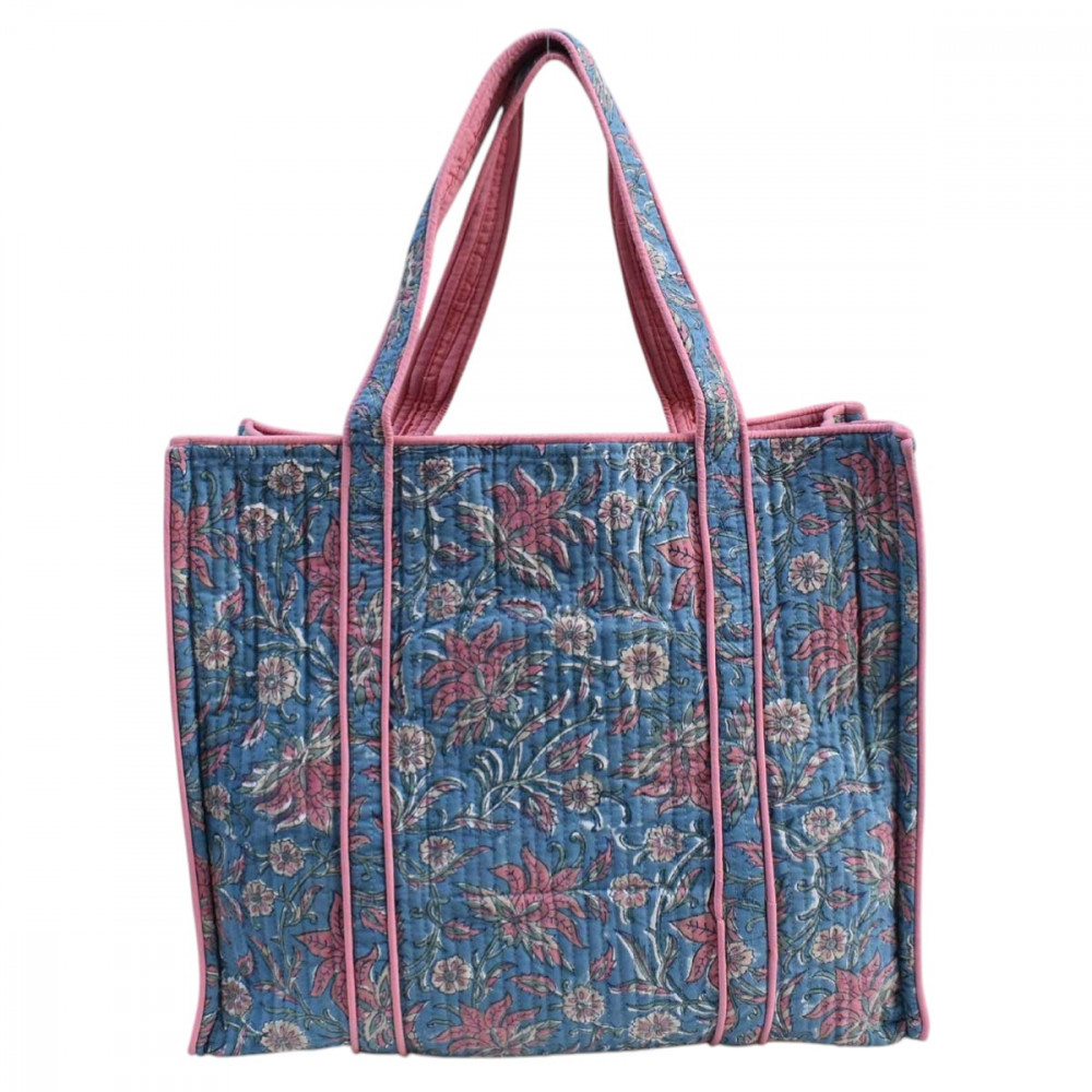 Image of Hand Block Printed Cotton Quilted Tote Bag | Rohini 204391
