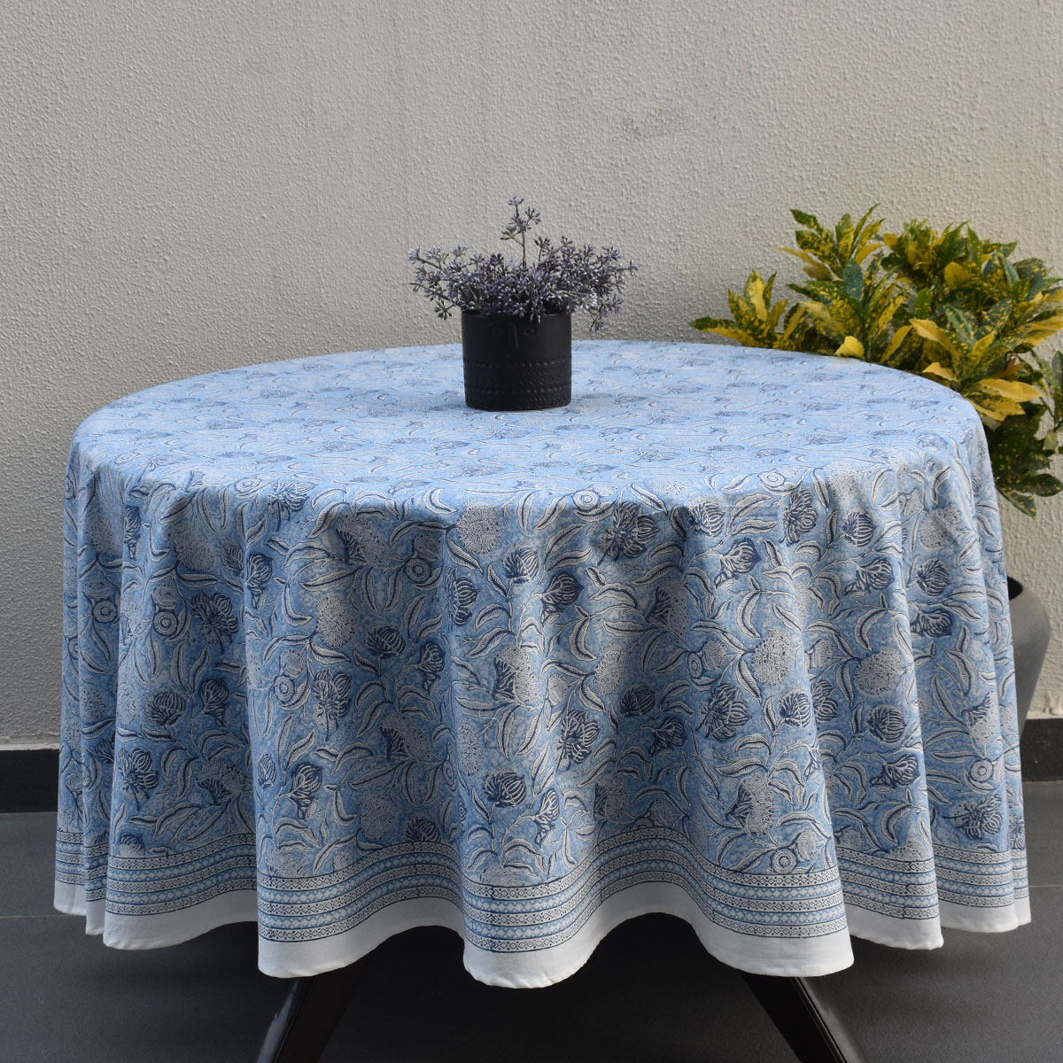 Round 220 cms Cotton French Design Table Cover Meadow Song Blue 202513