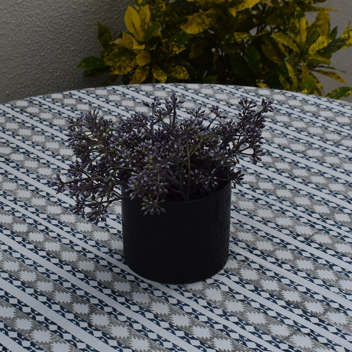 Round 275 cms 100 Cotton Tablecloth Nordic Blue Greystone Stripe 202527