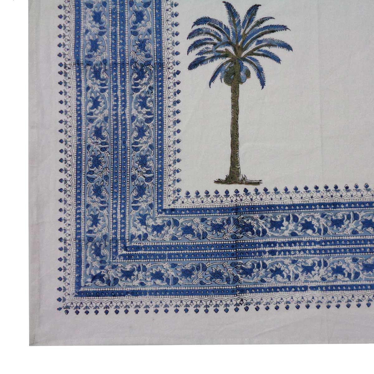 Hand Block Printed Cotton Tablecloth 180x270 cms Royal Palm Tree 104330