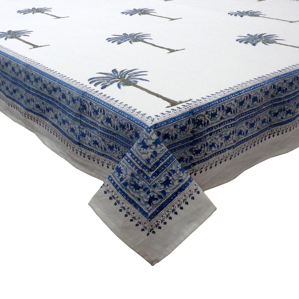 Hand Block Printed Cotton Tablecloth 180x270 cms Royal Palm Tree 104330