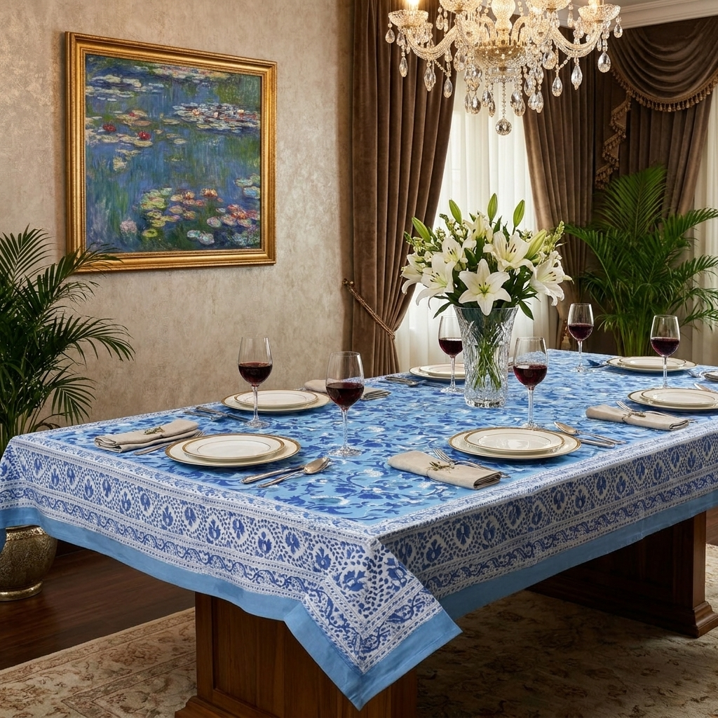 12 Seater Tablecloth 180x340 cms Rukhsana Blue Bell 202402