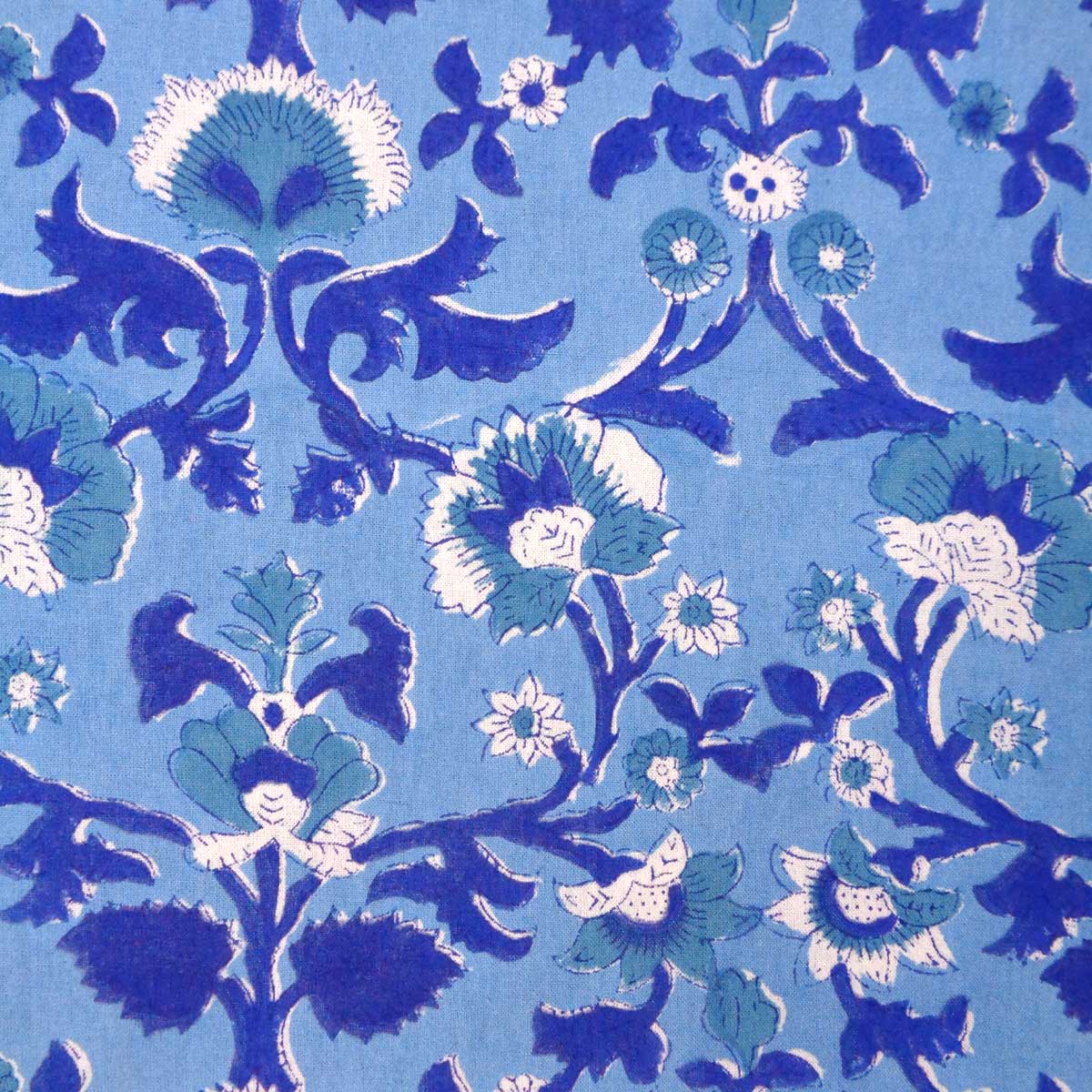 5 Yard Running Fabric Jaipur Block Printed Cotton 20 Sheeting Fabric Rukhsana Blue Bell 202402