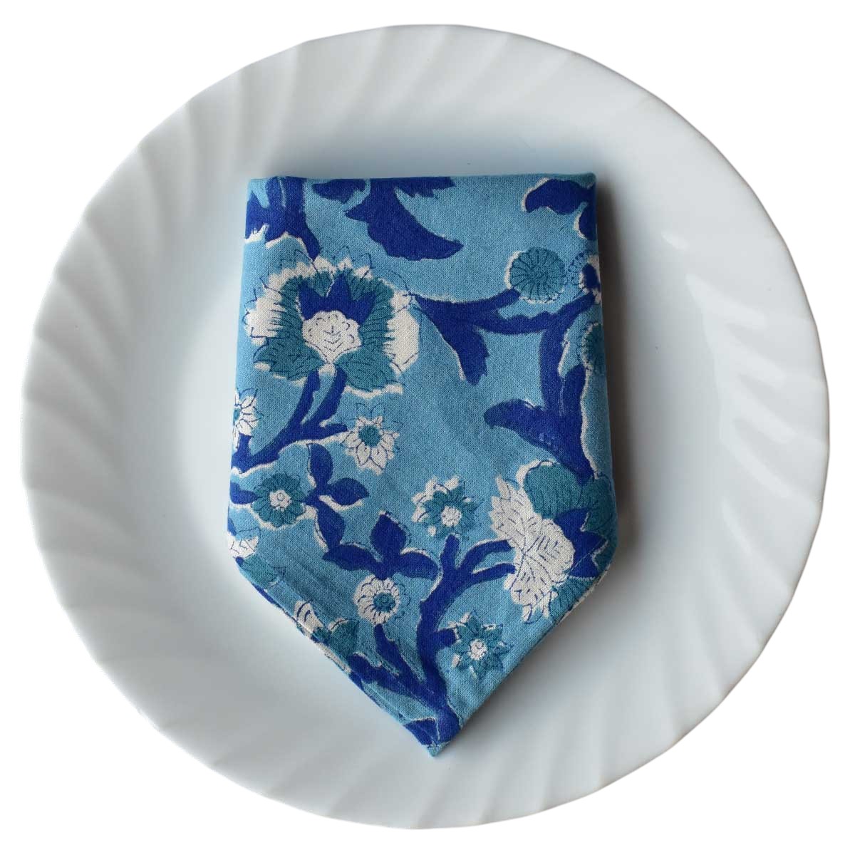 Hand Block Printed Cotton Napkin 45x45 cms Set of 4 Napkins Rukhsana Blue Bell 202402