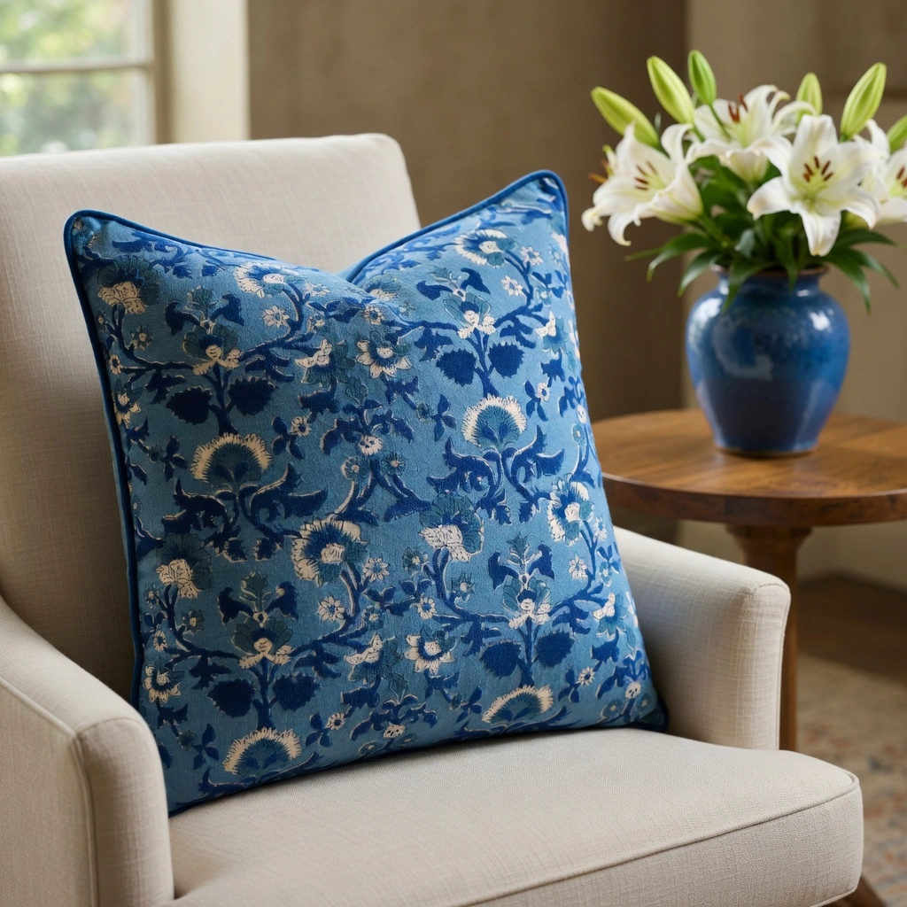 Piping Cushion Cover 50x50 cms Rukhsana Blue Bell 202402