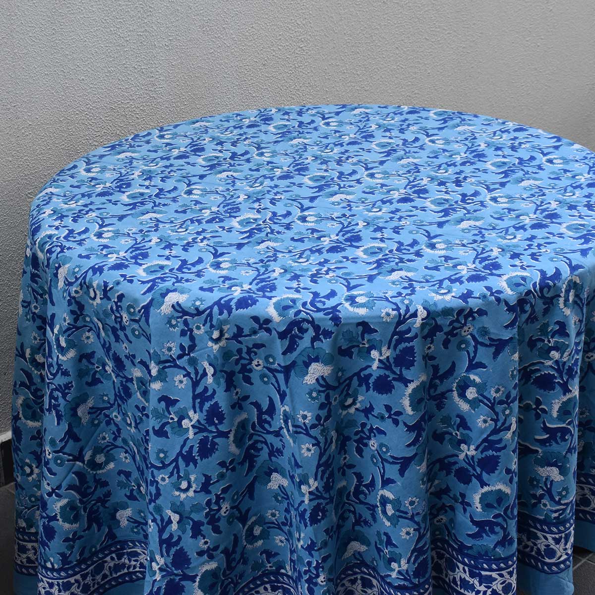 Round 220 cms Cotton French Design Table Cover Rukhsana Blue Bell 202402
