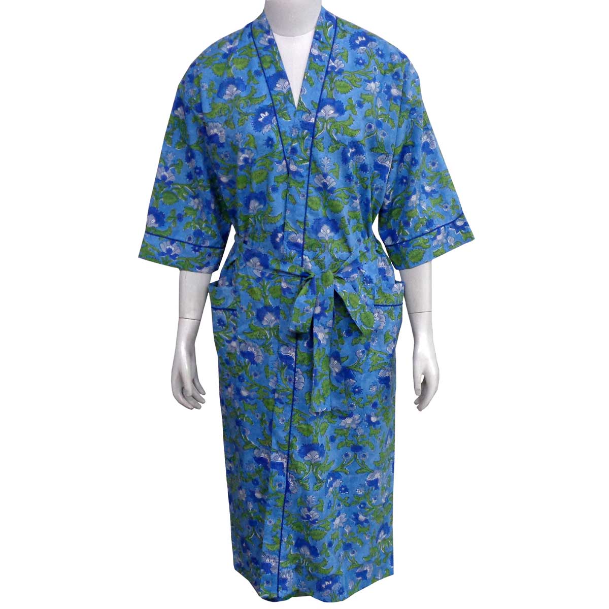 Indian Block-Printed 100 Cotton Kimono Rukhsana Blue Gud 103736