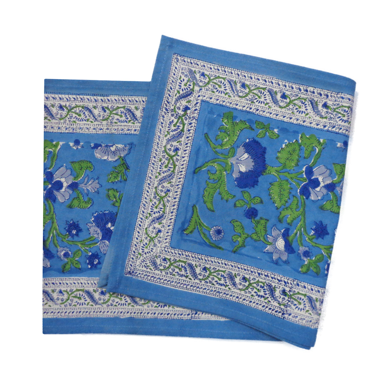 Hand Block Printed Cotton Canvas Table Runner 33x120 cms Rukhsana Blue Gud 103736