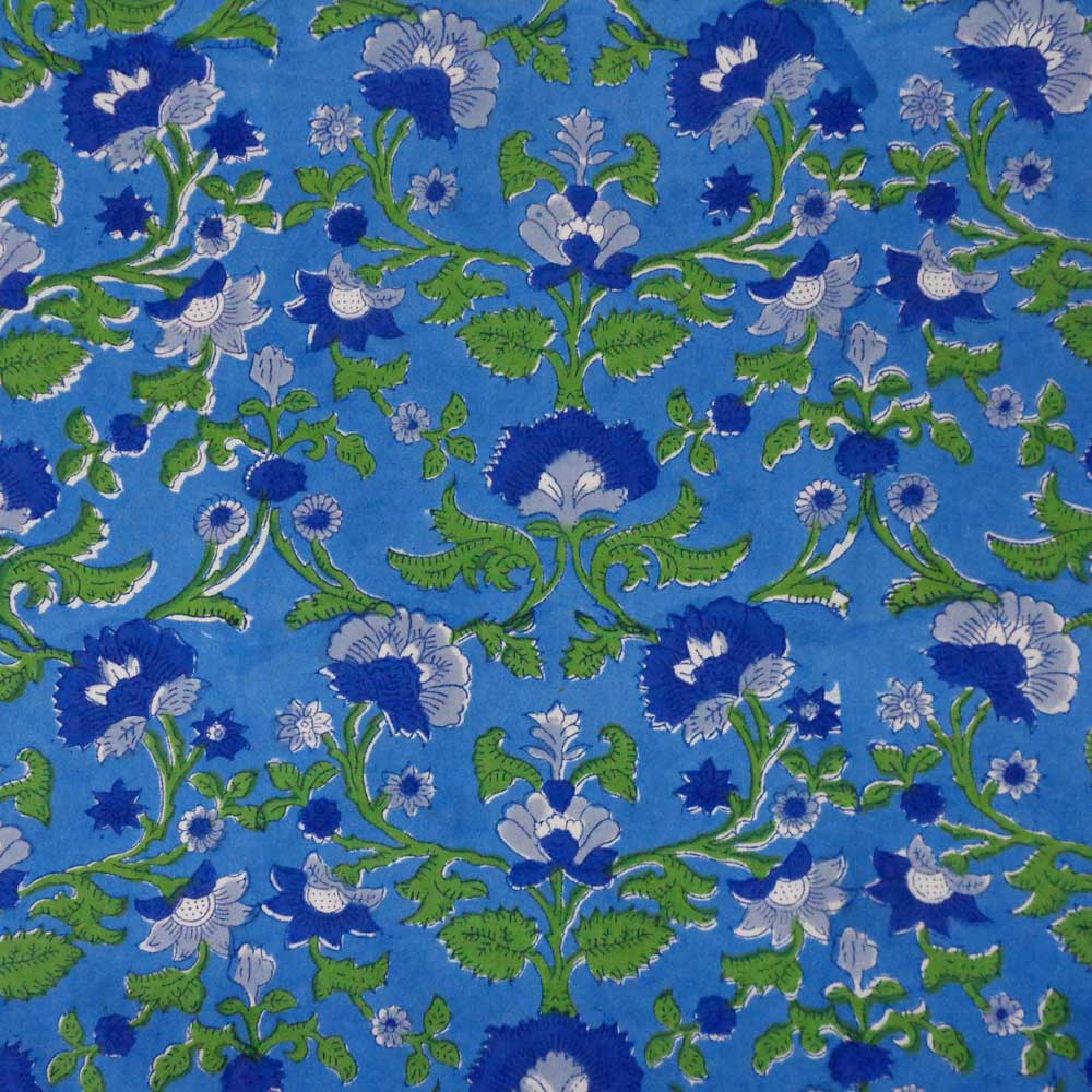 5 Yard Running Fabric Hand Block Printed Cotton Voile Fabric Rukhsana Blue Gud 103736