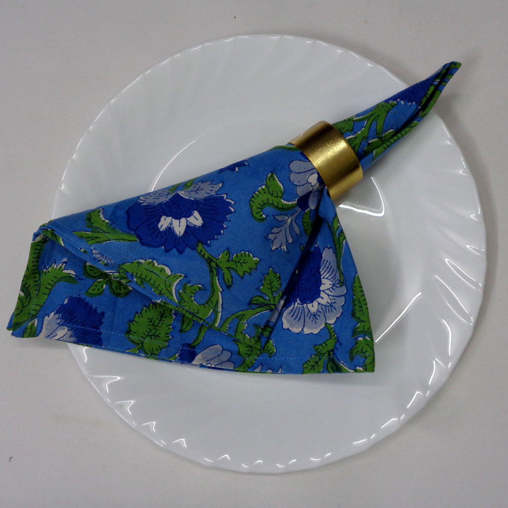 Hand Block Printed Cotton Napkin 45x45 cms Set of 4 Napkins Rukhsana Blue Gud 103736
