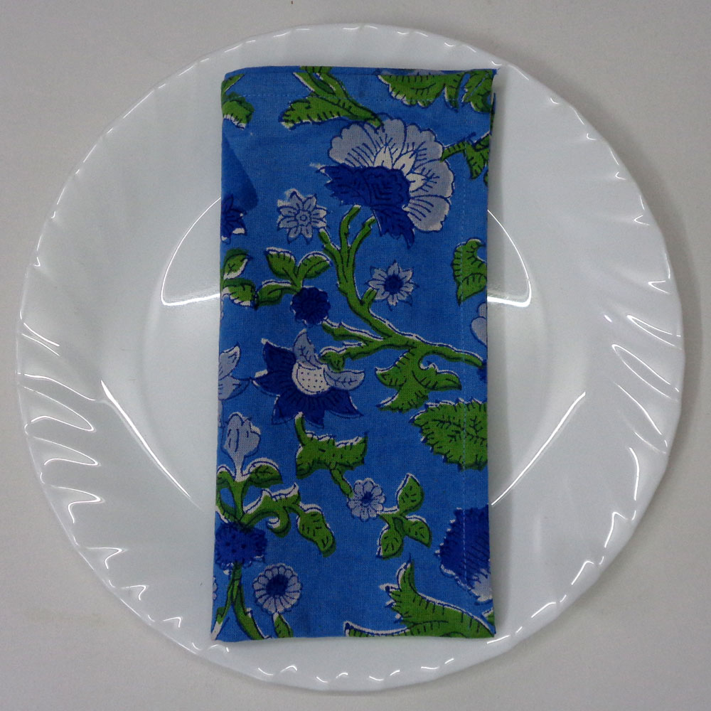 Hand Block Printed Cotton Napkin 45x45 cms Set of 4 Napkins Rukhsana Blue Gud 103736