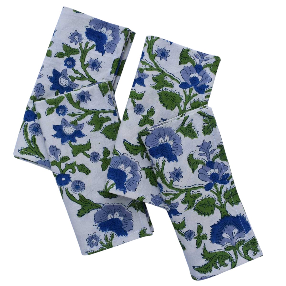 Hand Block Printed Cotton Napkin 45x45 cms Set of 4 Napkins Rukhsana Blue Open 103619